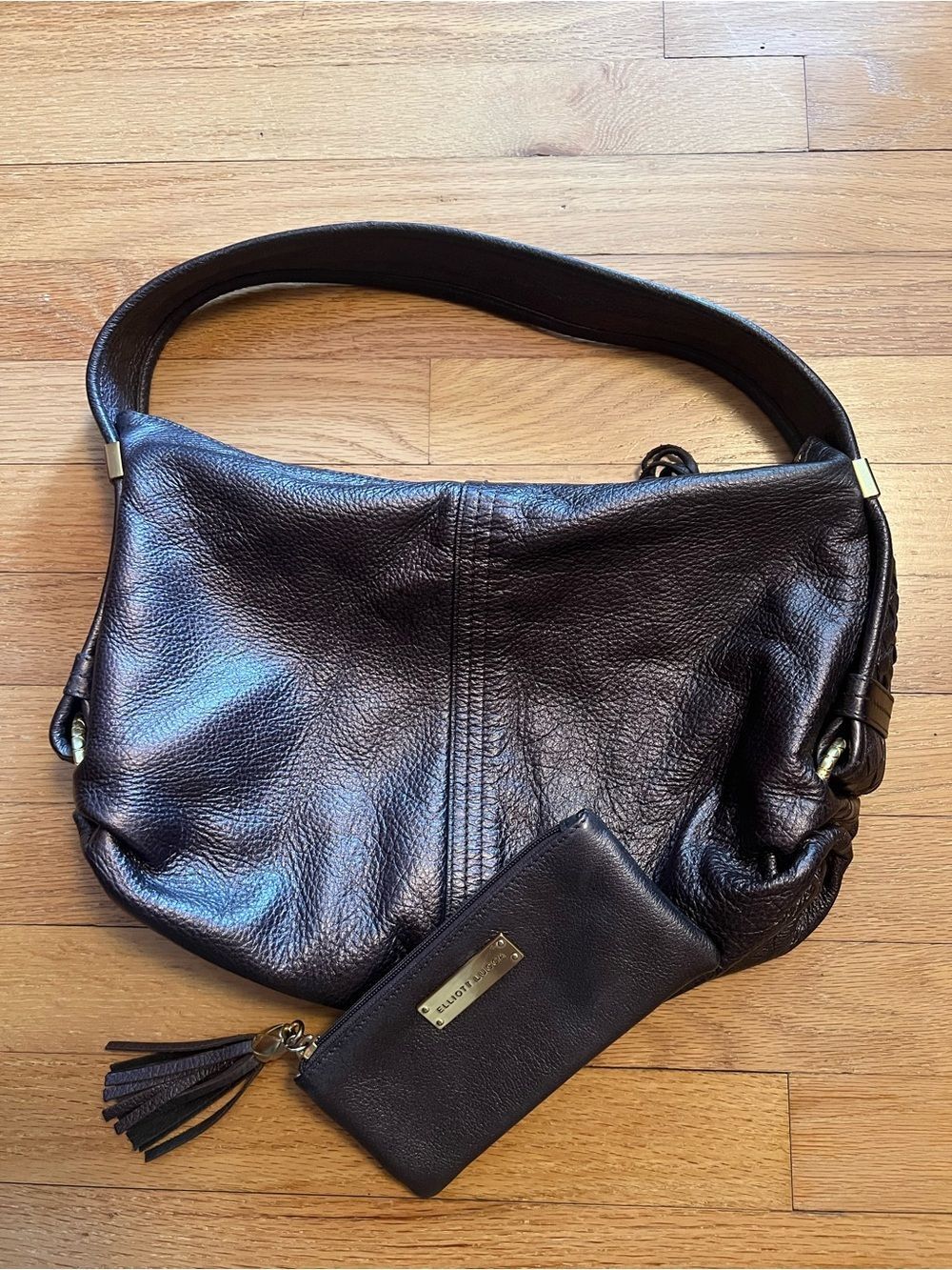 Elliott Lucca Dark Brown Leather Shoulder Bag with Tassel Pouch